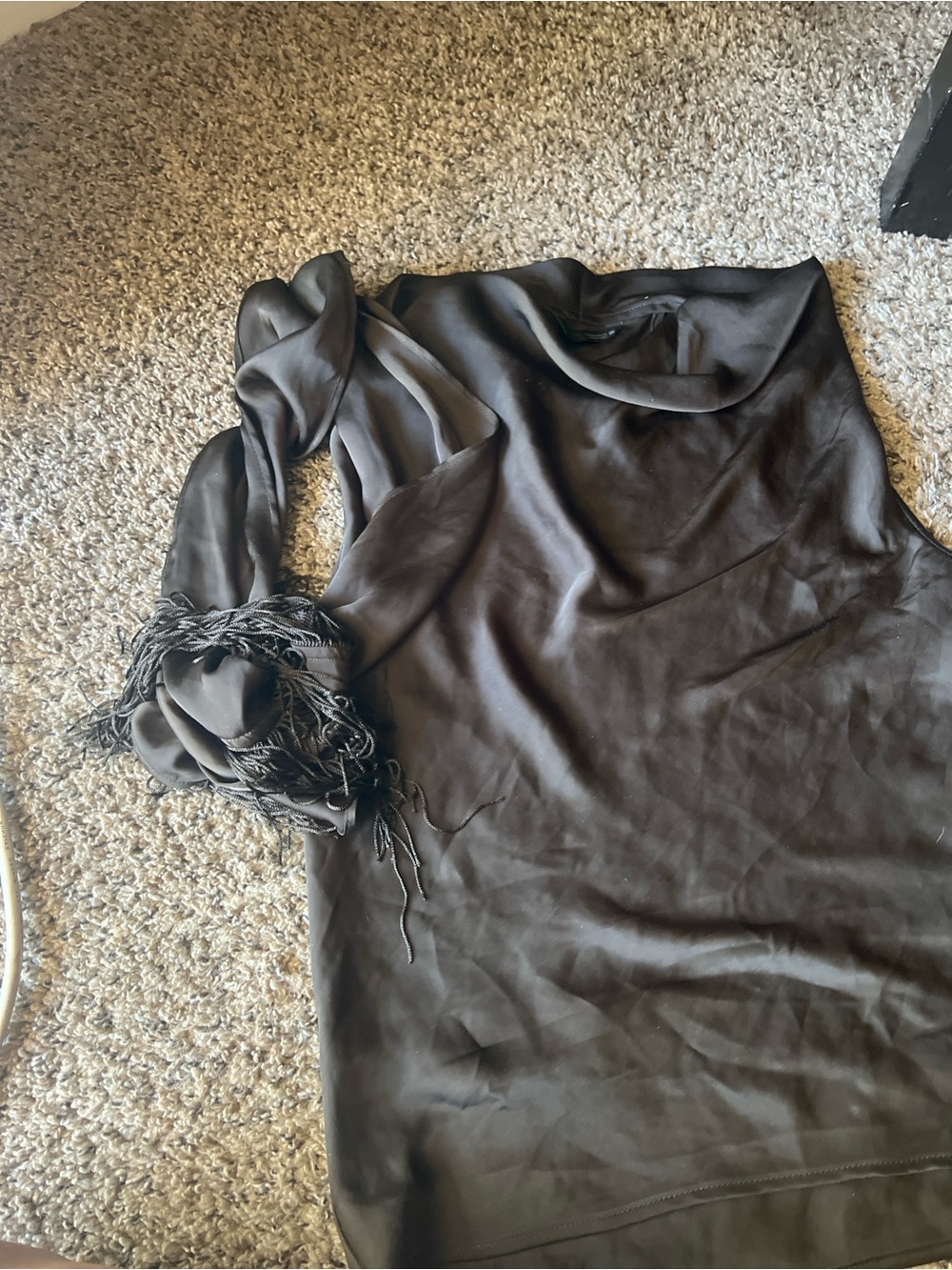 Zara Black Satin-Look Sleeveless Camisole with Scarf Detail